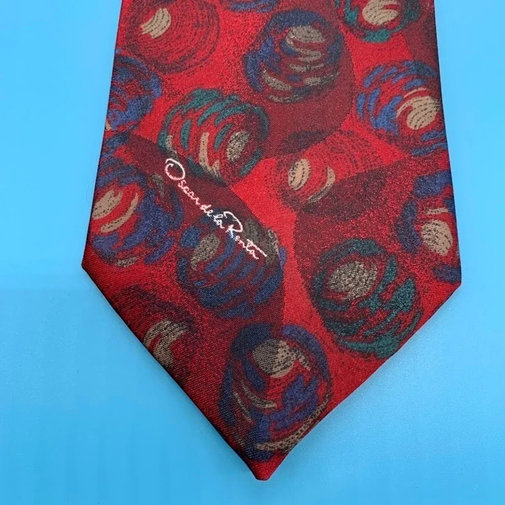 Vintage Oscar De La Renta Studio Red Abstract Print Men's Classic Neck Tie